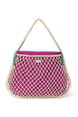 Purple-Green Reversible Insert | Natural Macramé Mom Bag with
