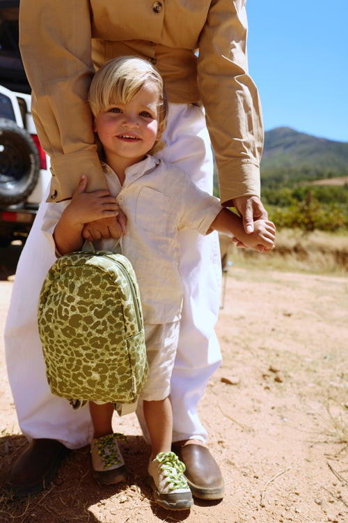 Cotton Mini Backpack | Green Leopard