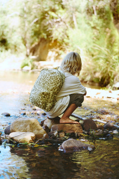 Cotton Midi Backpack | Green Leopard