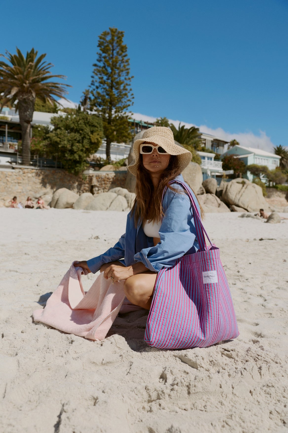 Poplin Striped Mom Bag | Raspberry