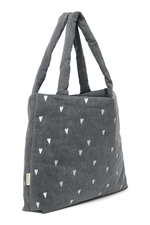 Denim Mom Bag | Grey Hearts