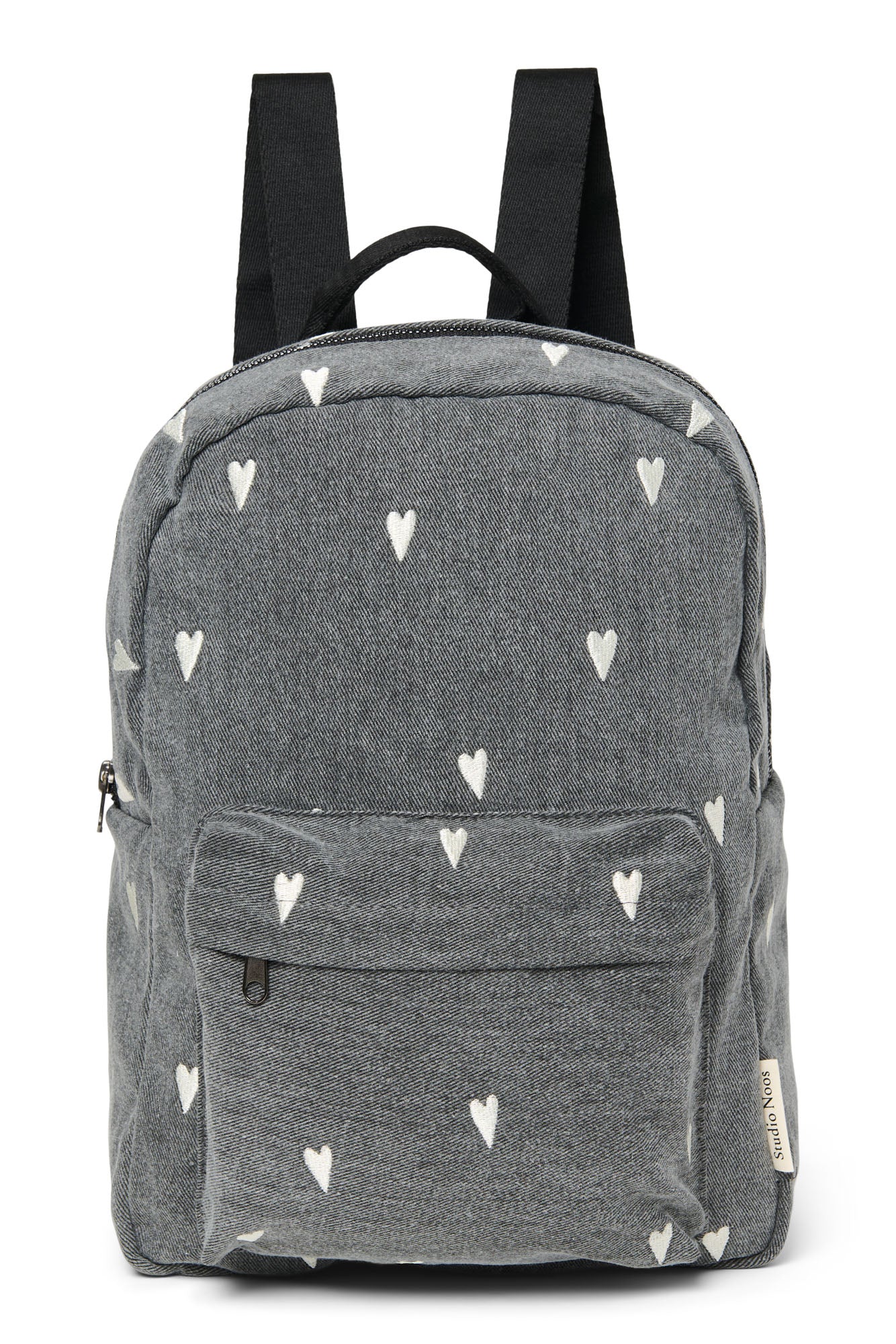 Denim Midi Backpack | Grey Hearts