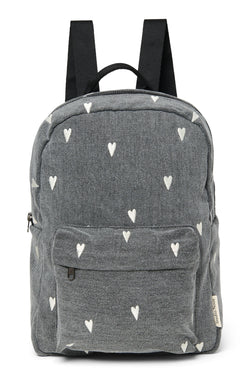 Denim Midi Backpack | Grey Hearts