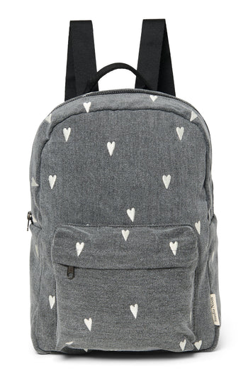 Denim Midi Backpack | Grey Hearts