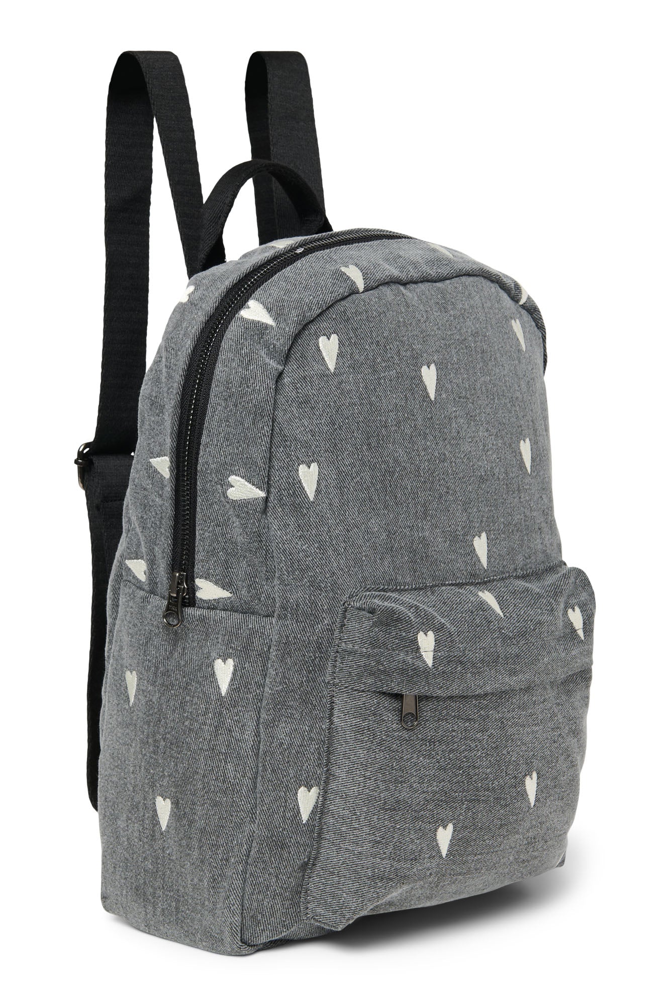 Denim Midi Backpack | Grey Hearts
