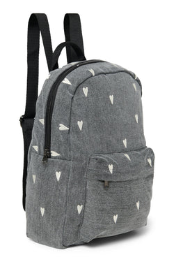 Denim Midi Backpack | Grey Hearts