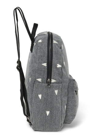 Denim Midi Backpack | Grey Hearts