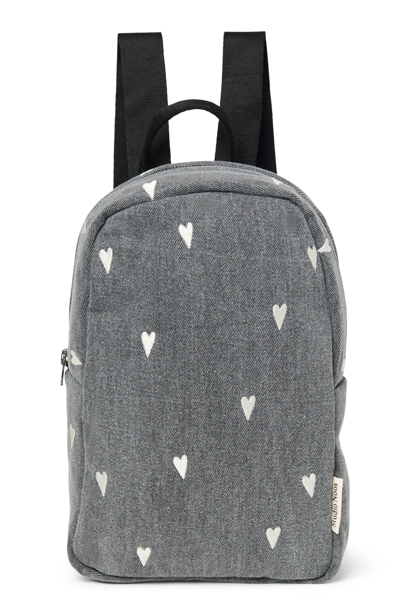 Denim Mini Backpack | Grey Hearts