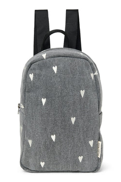 Denim Mini Backpack | Grey Hearts