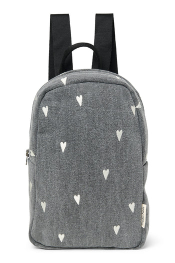 Denim Mini Backpack | Grey Hearts