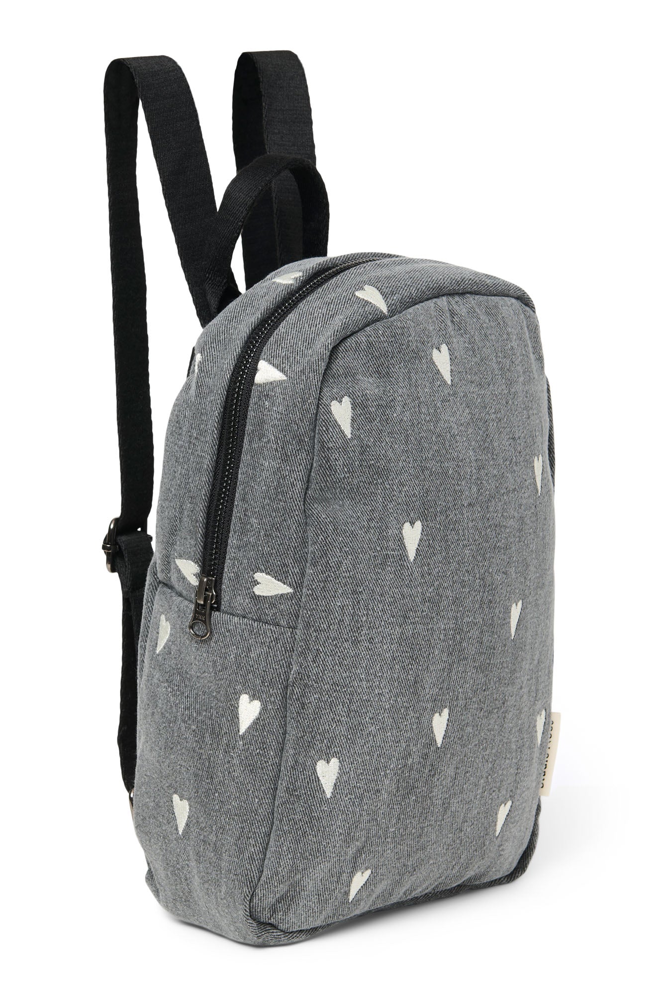 Denim Mini Backpack | Grey Hearts