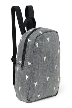 Denim Mini Backpack | Grey Hearts