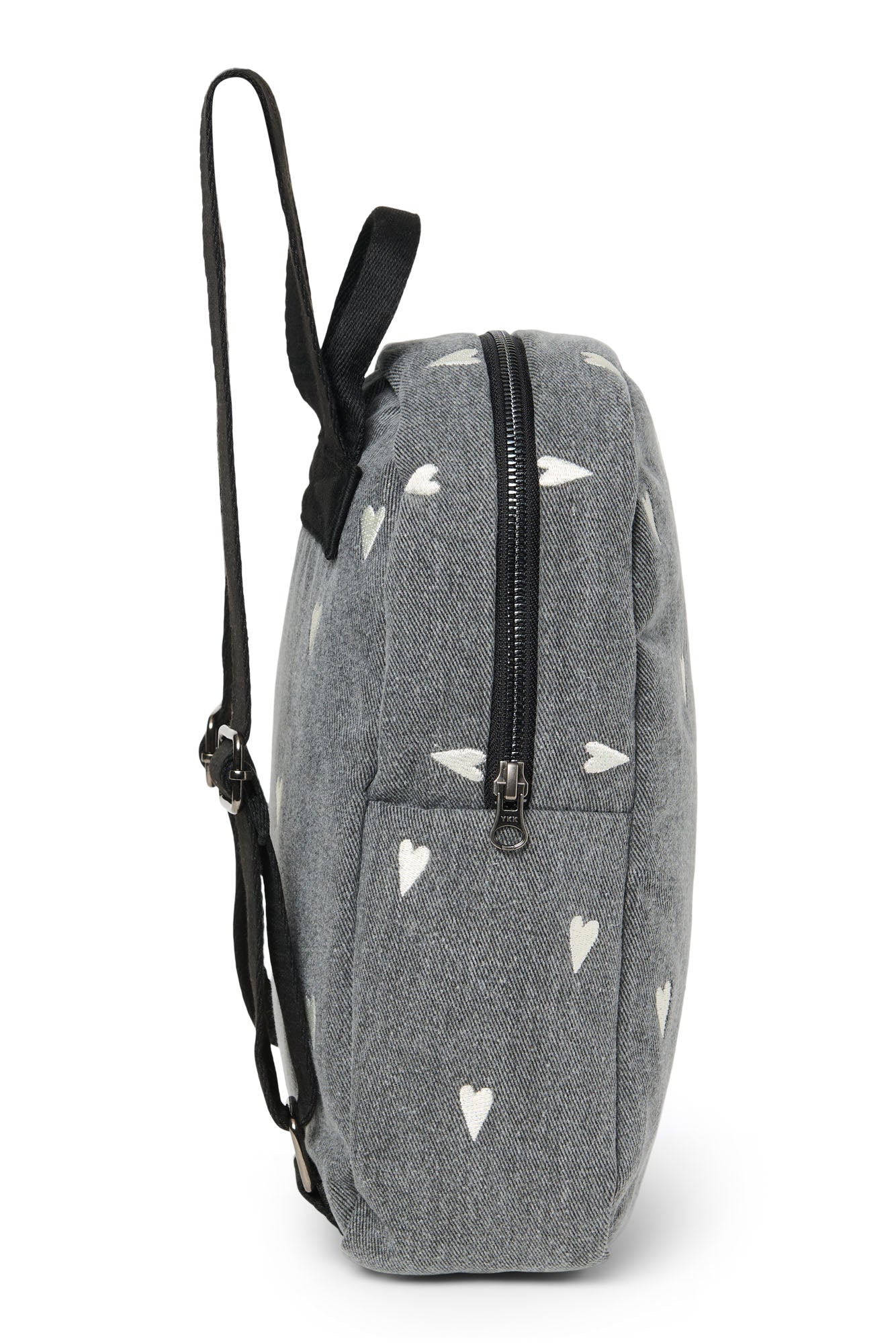 Denim Mini Backpack | Grey Hearts