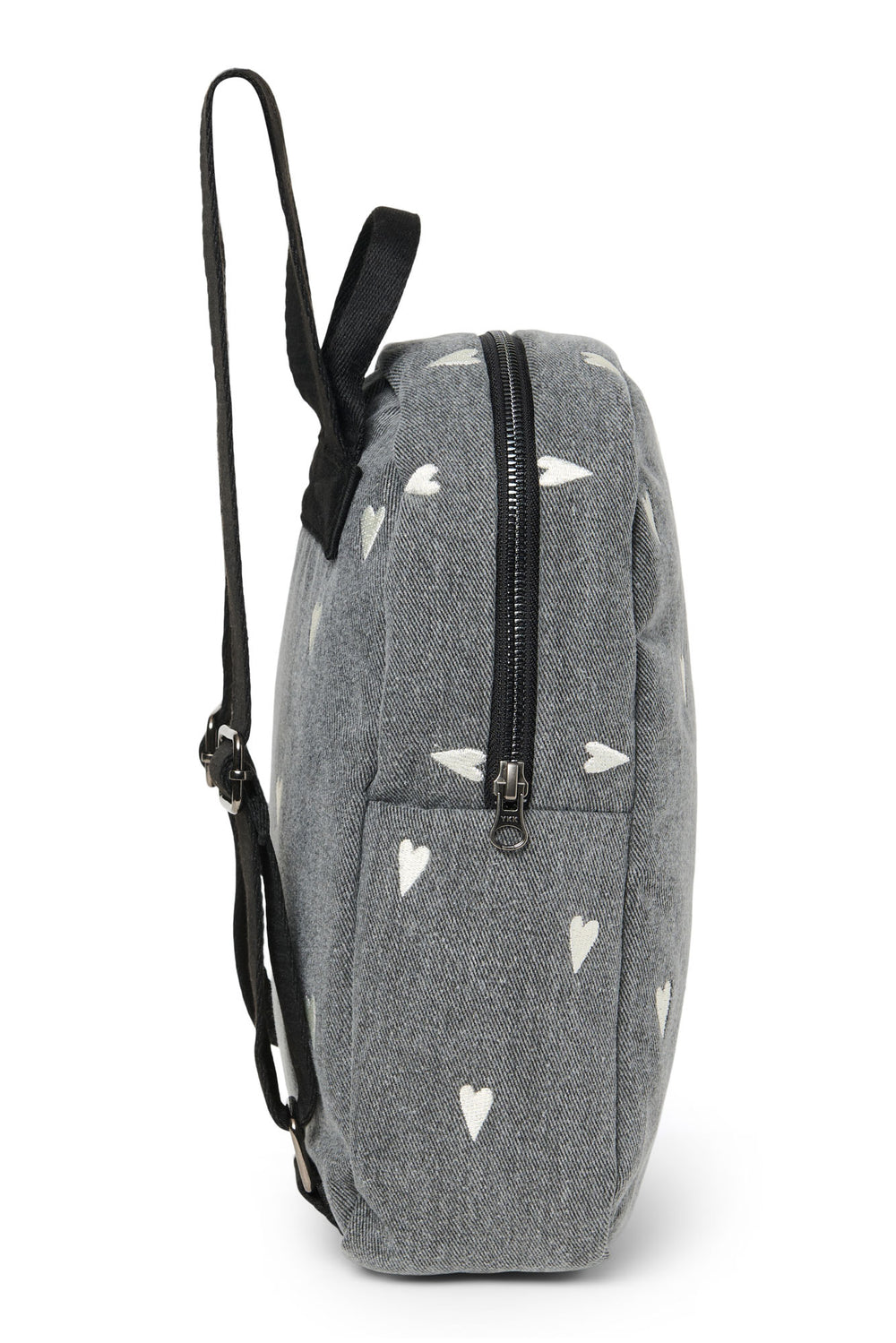 Denim Mini Backpack | Grey Hearts