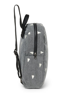 Denim Mini Backpack | Grey Hearts