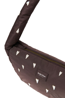 Puffy Mini Cross Body Bag | Brown Hearts