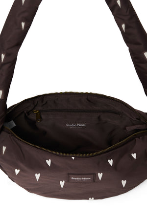 Bruine Hearts Puffy Mini Crossbody Tas