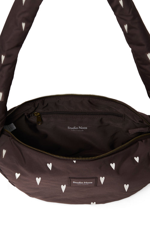 Brun Hearts Puffy Mini Sac à bandoulière