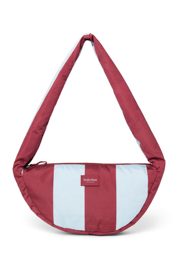 Sac bandoulière mini à larges rayures bordeaux et bleu clair