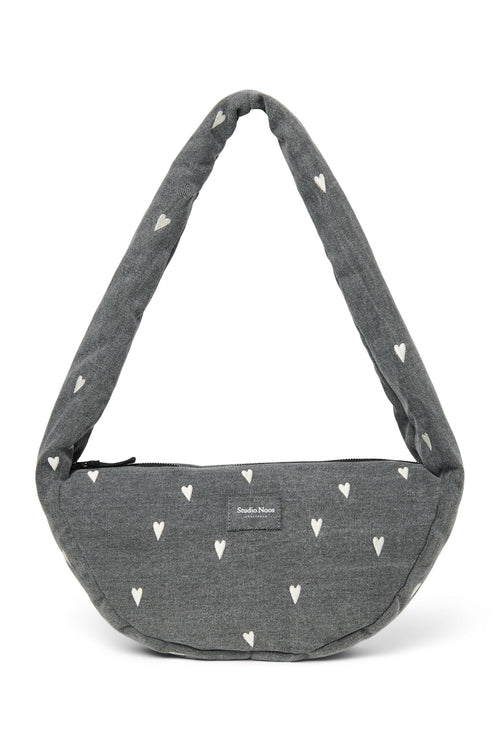 Denim Mini Cross Body Bag | Grey Hearts
