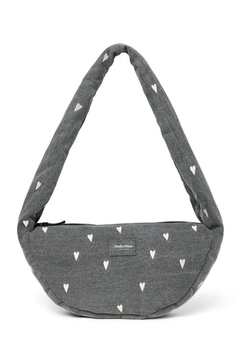 Denim Mini Cross Body Bag | Grey Hearts