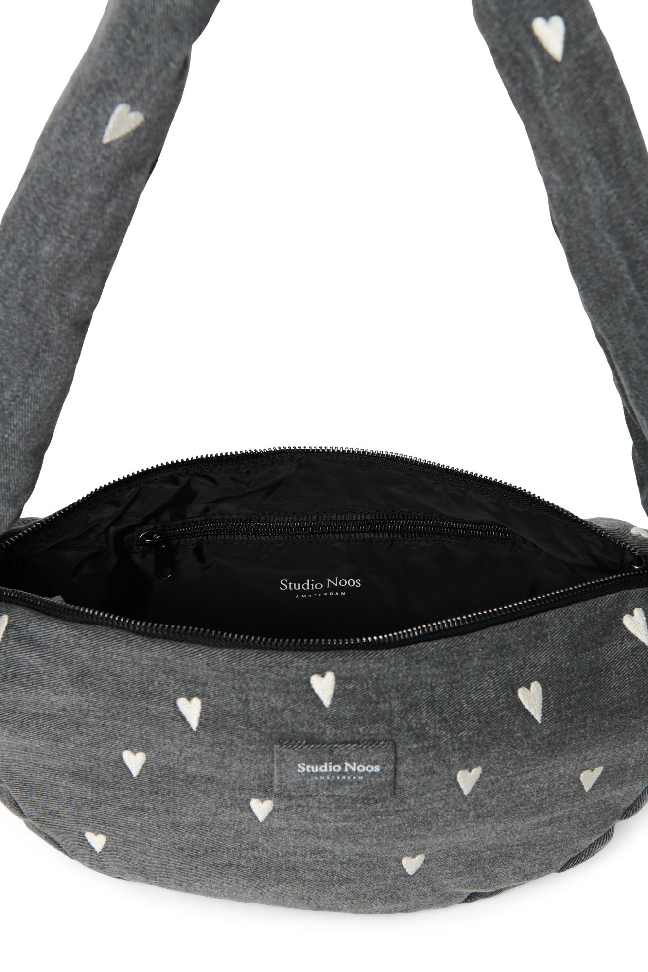 Denim Mini Cross Body Bag | Grey Hearts
