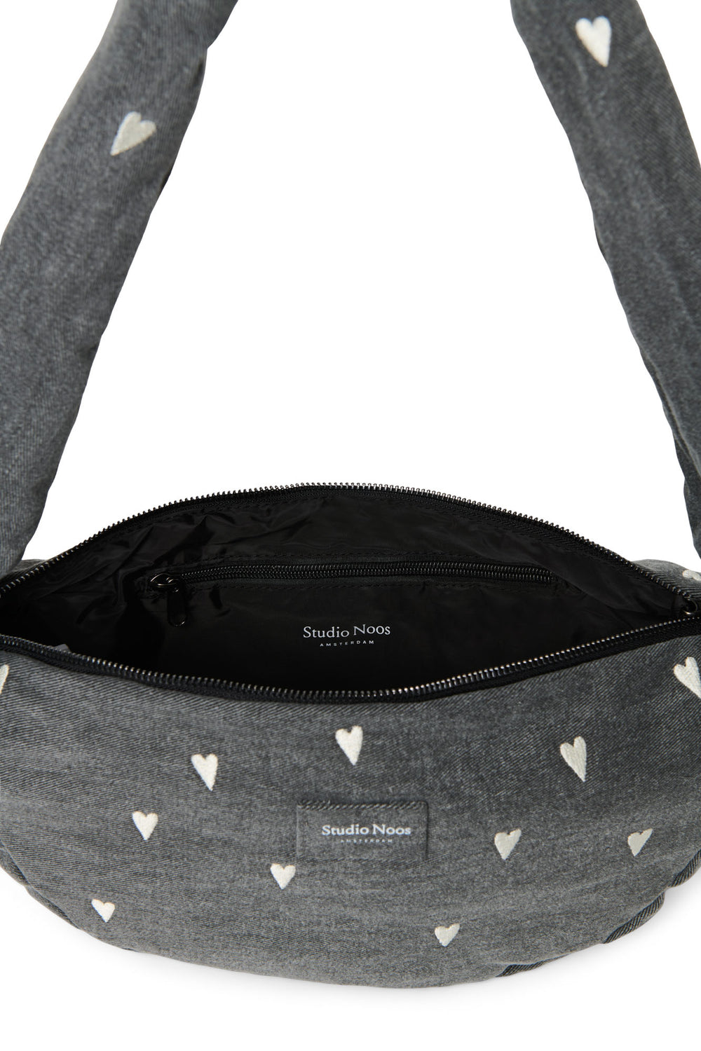 Denim Mini Cross Body Bag | Grey Hearts