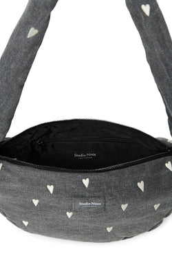Denim Mini Cross Body Bag | Grey Hearts