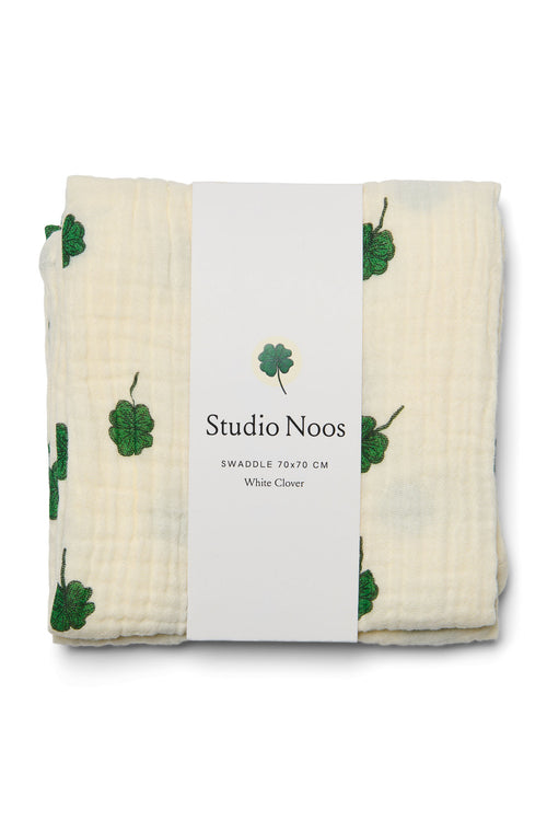 Witte Hydrofiele Doek Met Klavertjes - Medium