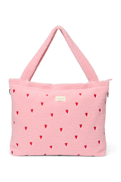 Teddy Diaper Bag | Light Pink Hearts