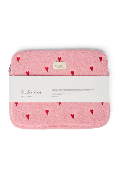 Teddy Laptop Sleeve 15 Inch | Light Pink Hearts