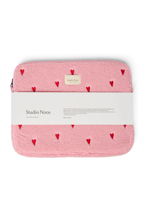 Teddy Laptop Sleeve 15 Inch | Light Pink Hearts