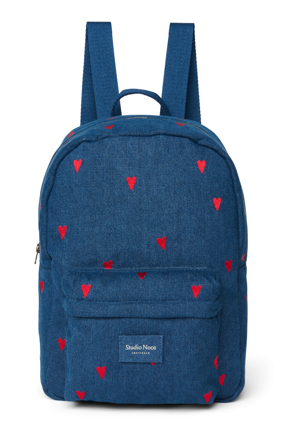 Denim Midi Backpack | Dark Blue Red Hearts