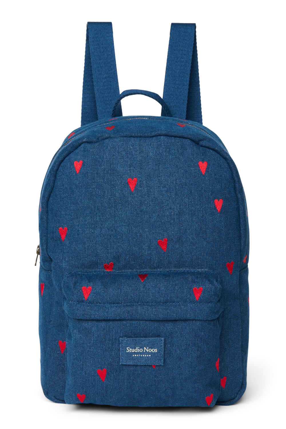Denim Midi Backpack | Dark Blue Red Hearts