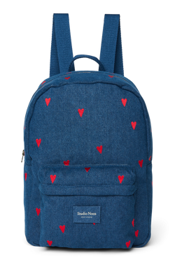Denim Midi Backpack | Dark Blue Red Hearts