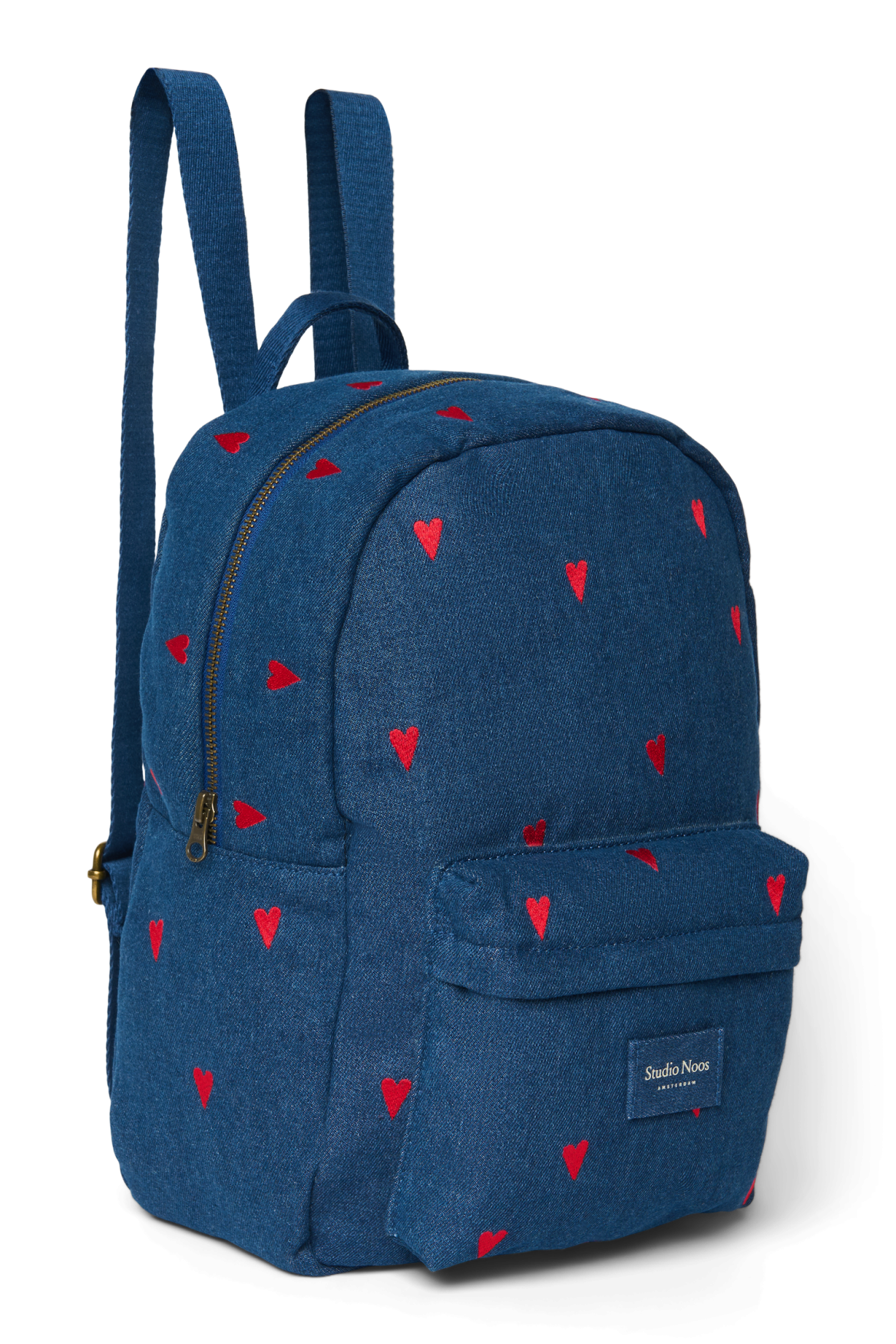 Denim Midi Backpack | Dark Blue Red Hearts