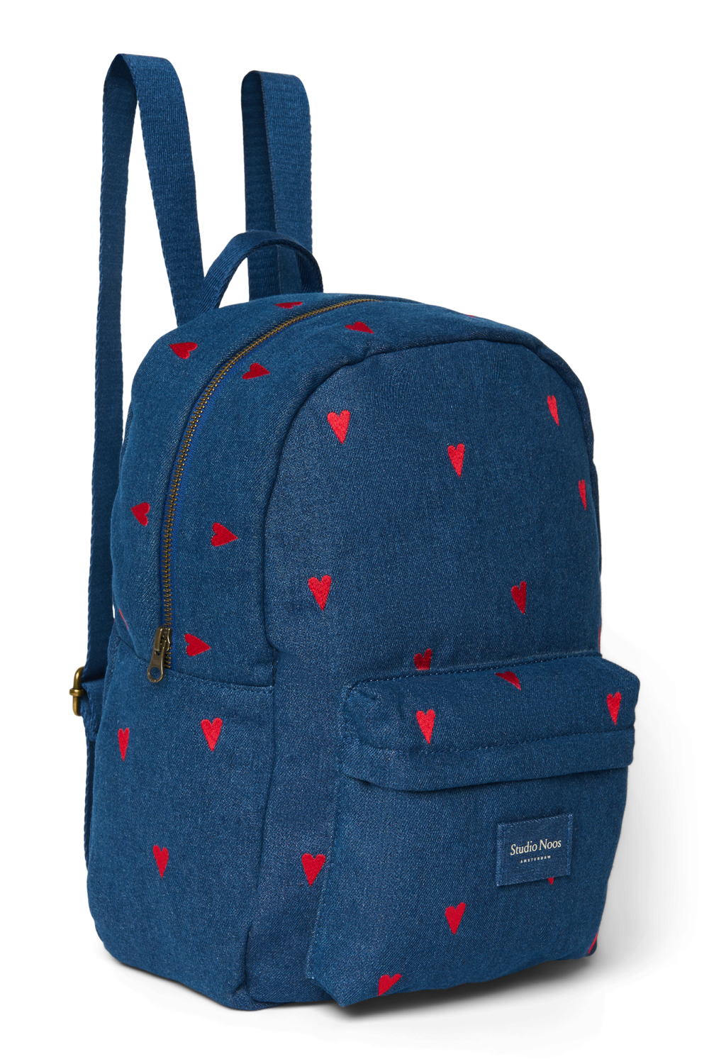 Denim Midi Backpack | Dark Blue Red Hearts