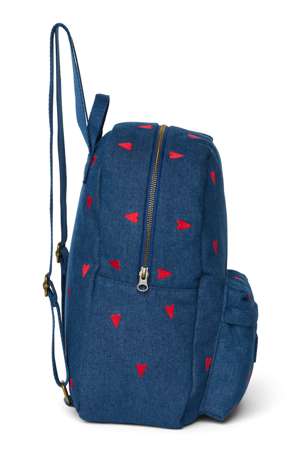 Denim Midi Backpack | Dark Blue Red Hearts