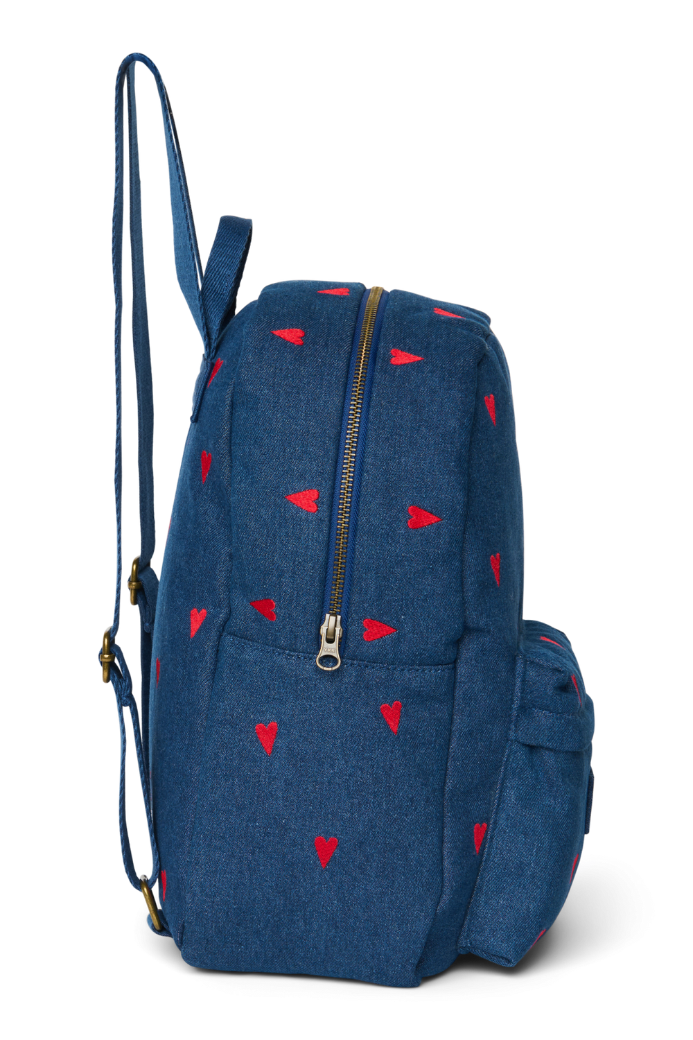 Denim Midi Backpack | Dark Blue Red Hearts