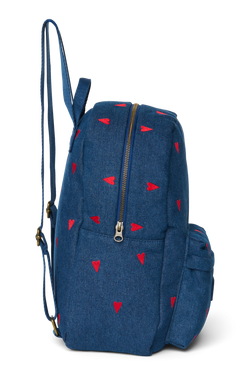 Denim Midi Backpack | Dark Blue Red Hearts