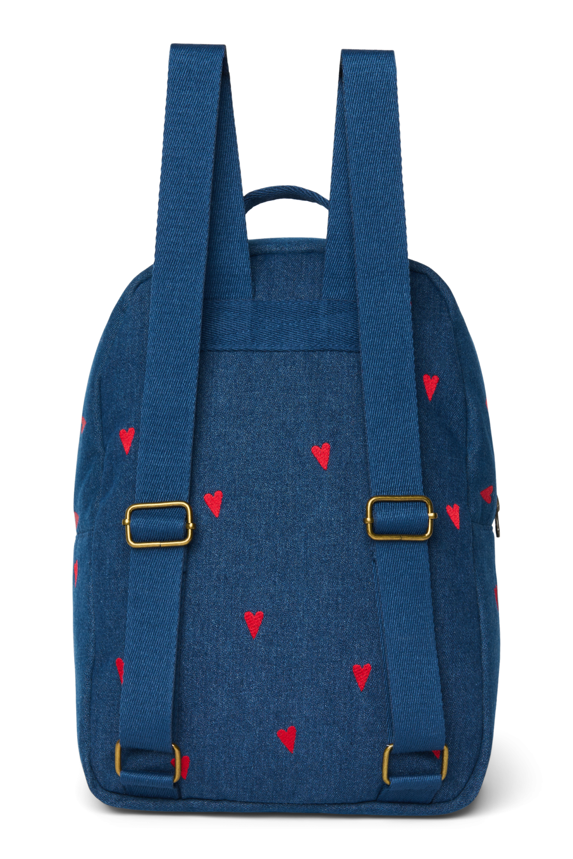 Denim Midi Backpack | Dark Blue Red Hearts