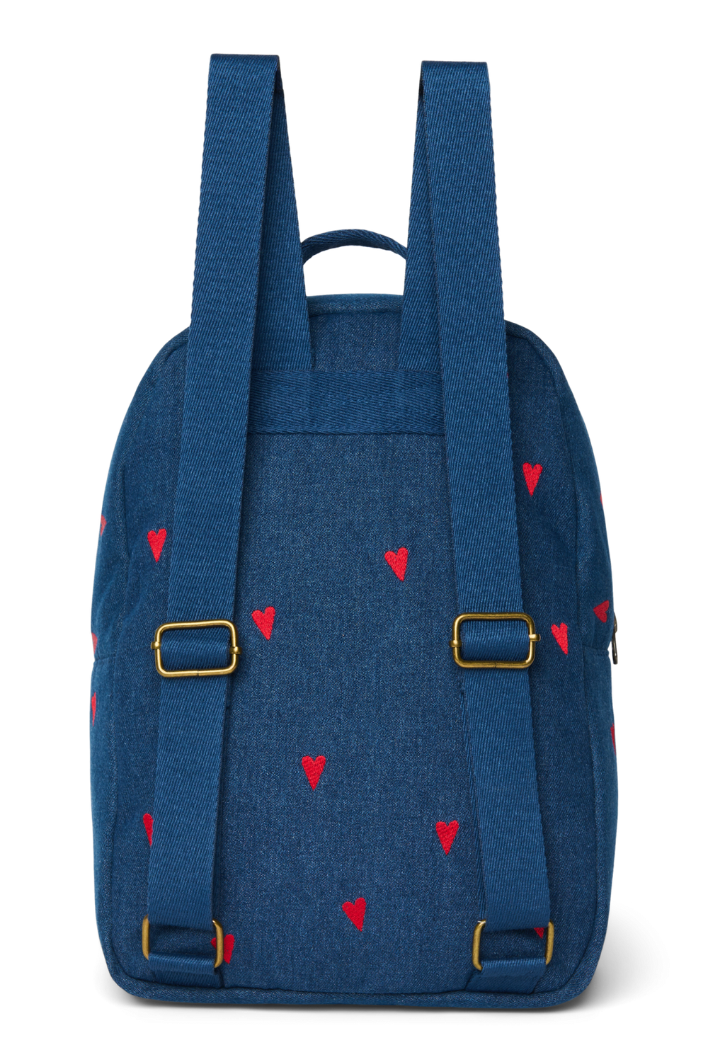 Denim Midi Backpack | Dark Blue Red Hearts
