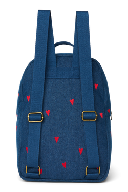 Denim Midi Backpack | Dark Blue Red Hearts