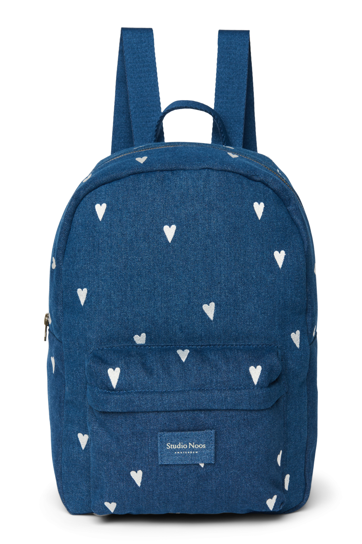 Denim Midi Backpack | Dark Blue White Hearts