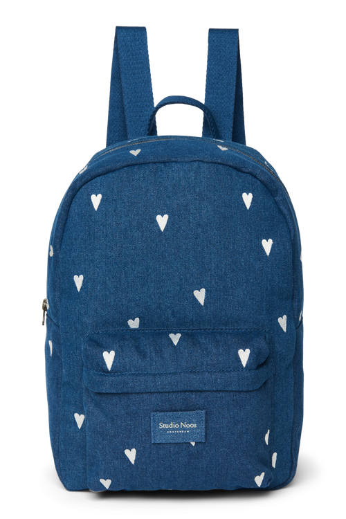 Denim Midi Backpack | Dark Blue White Hearts
