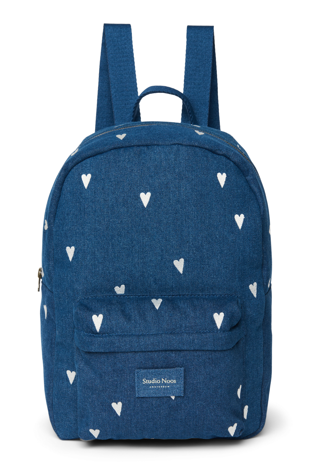 Denim Midi Backpack | Dark Blue White Hearts