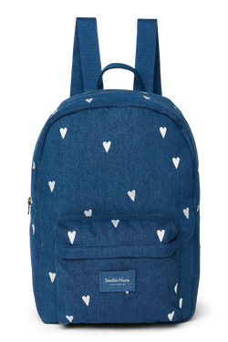 Denim Midi Backpack | Dark Blue White Hearts