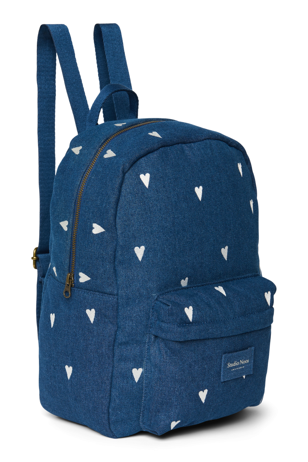 Denim Midi Backpack | Dark Blue White Hearts