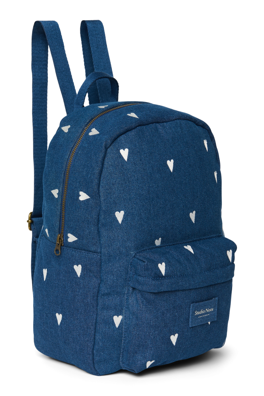 Denim Midi Backpack | Dark Blue White Hearts