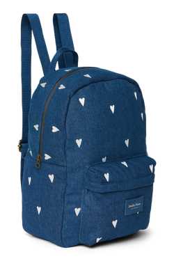 Denim Midi Backpack | Dark Blue White Hearts